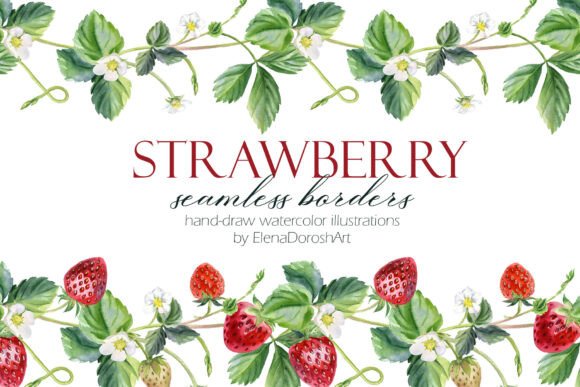 Watercolor Strawberry Seamless Borders