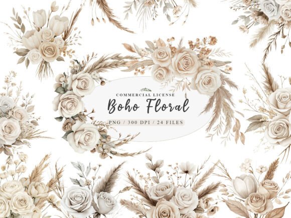 Watercolor White Boho Wedding Floral for Modern Brands