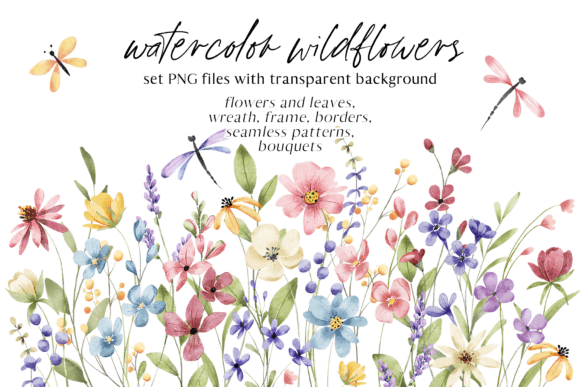 Watercolor Wild Flowers Set: PNG Files for Creative Design