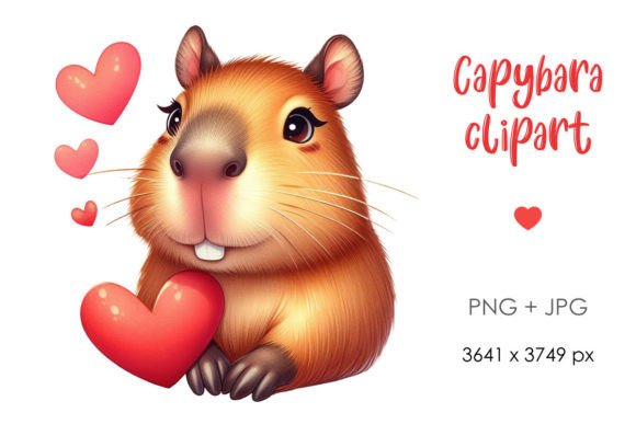 Whimsical Capybara PNG Valentine Clipart